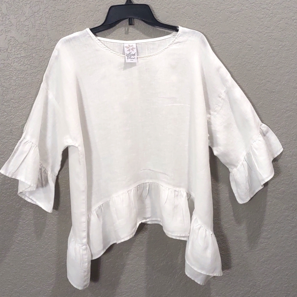 MARTCH POINT BLOUSE,100%LINEN, Size S.